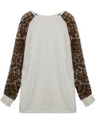 Romwe White Leopard Long Sleeve Loose T-shirt