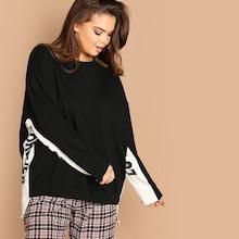 Romwe Plus Drop Shoulder Letter Print Pullover