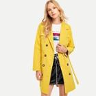 Romwe Double Button Belted Solid Outerwear
