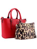 Romwe Red Belt Buckle Pu Bag With Leopard Small Bag