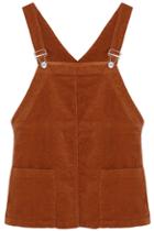 Romwe Pocketed Corduroy Suspender Dress-coffee