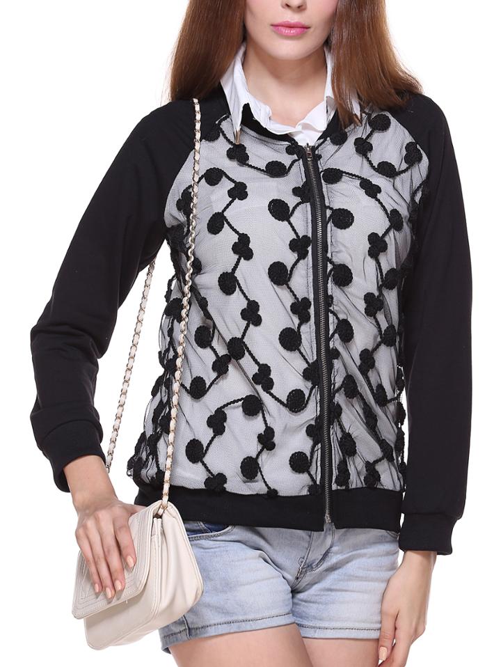 Romwe Long Sleeve Zipper Lace Jacket