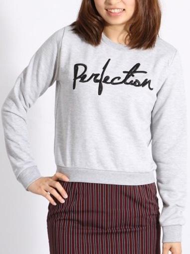 Romwe Round Neck Letter Embroidered Grey Sweater