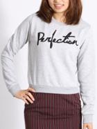 Romwe Round Neck Letter Embroidered Grey Sweater