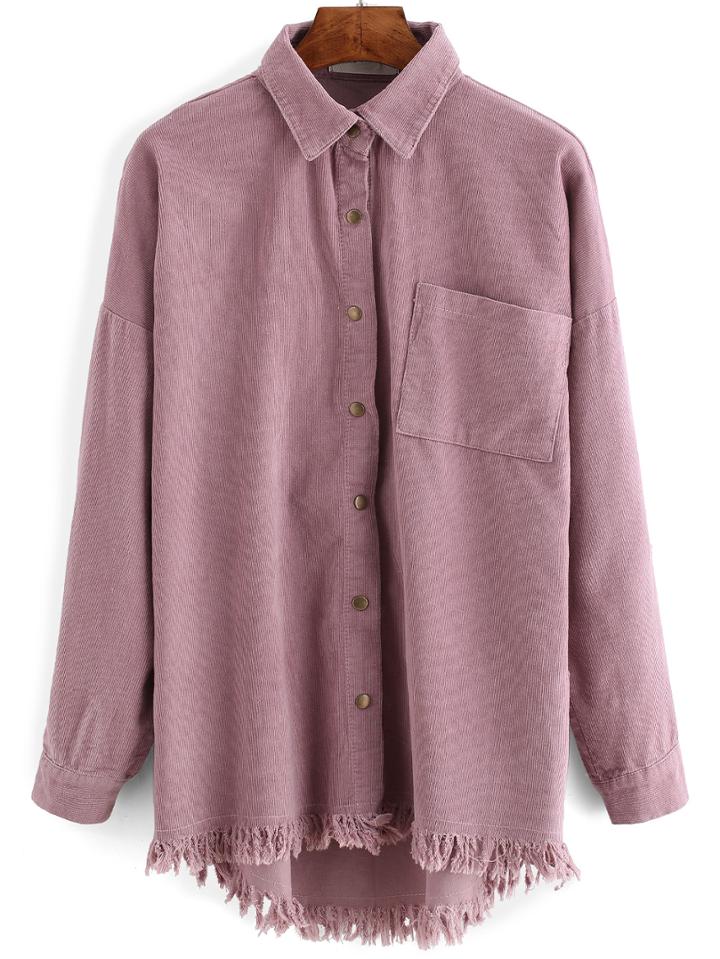Romwe Dropped Shoulder Seam Fringe High Low Blouse