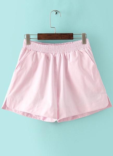 Romwe Elastic Waist Split Pink Shorts