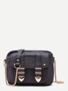 Romwe Grey Front Pocket Faux Leather Crossbody Chain Bag