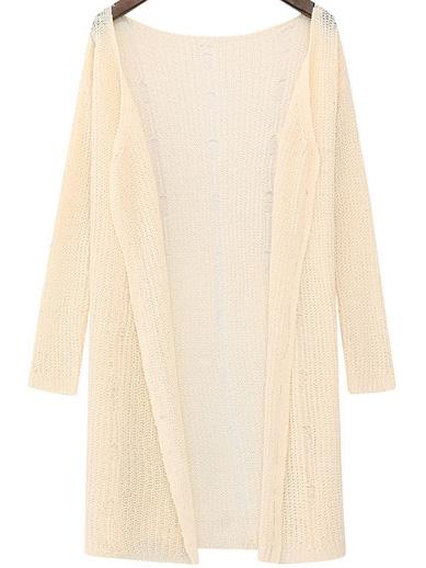 Romwe Open Front Hollow Beige Cardigan