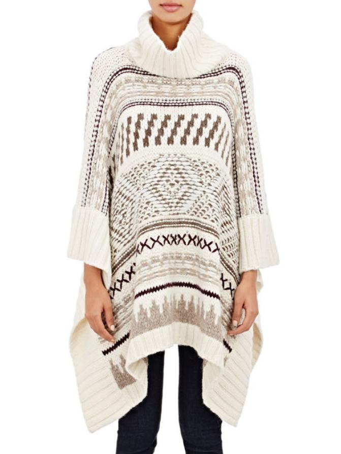 Romwe Turtleneck Geometric Print Oversized Poncho