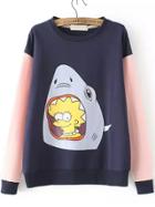 Romwe Shark Print Navy Sweatshirt