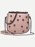 Romwe Pink Faux Leather Studded Saddle Bag