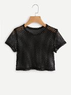 Romwe Hollow Out Fishnet Crop Tee