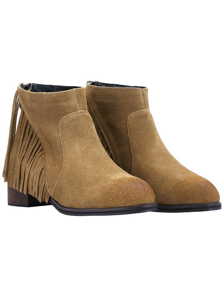 Romwe Khaki Brush Zipper Tassel Boots