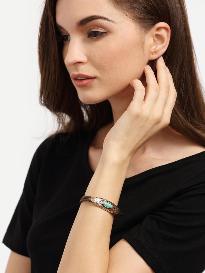 Romwe Antique Golden Turquoise Inset Bracelet