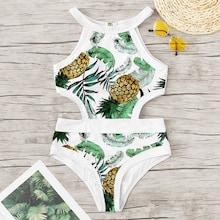 Romwe Pineapple Cutout One Piece Swimsuit