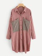 Romwe Oversized Pocket Frayed Trim Shirt Dress