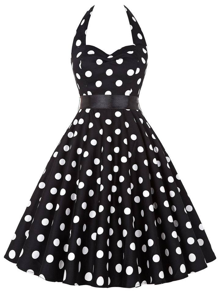 Romwe Black Polka Dot Halter Flare Dress