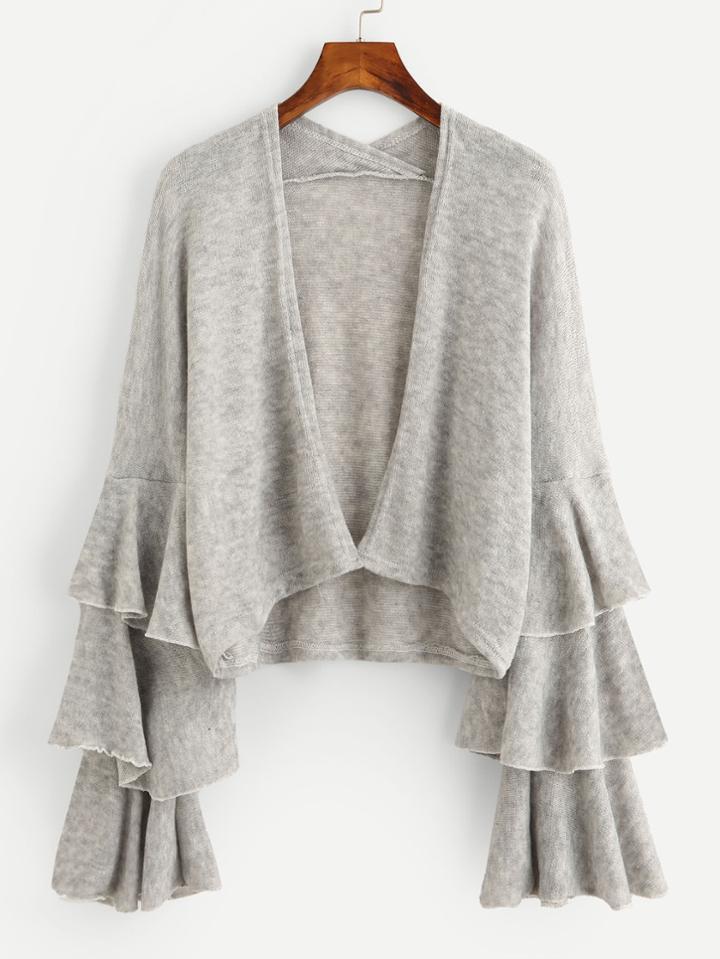 Romwe Tiered Frill Sleeve Open Front Knit Sweater Cardigan