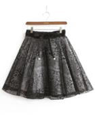 Romwe Tree Pattern Bow Flare Black Skirt