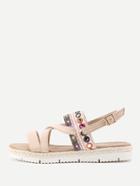 Romwe Embroidery Detail Flatform Sandals