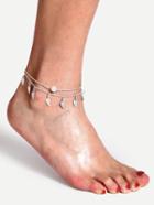 Romwe Silver Layered Pearl And Leaf Pendant Single Foot Chain