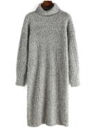 Romwe Women Turtleneck Long Grey Sweater Dress