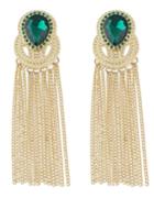 Romwe Green Gemstone Tassel Earrings