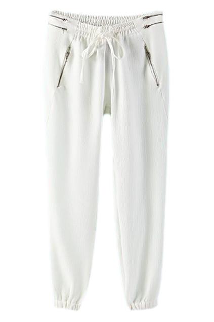 Romwe Romwe Drawstring Elastic Zippered Sheer White Pants