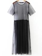 Romwe Black Short Sleeve Sheer Mesh Dress