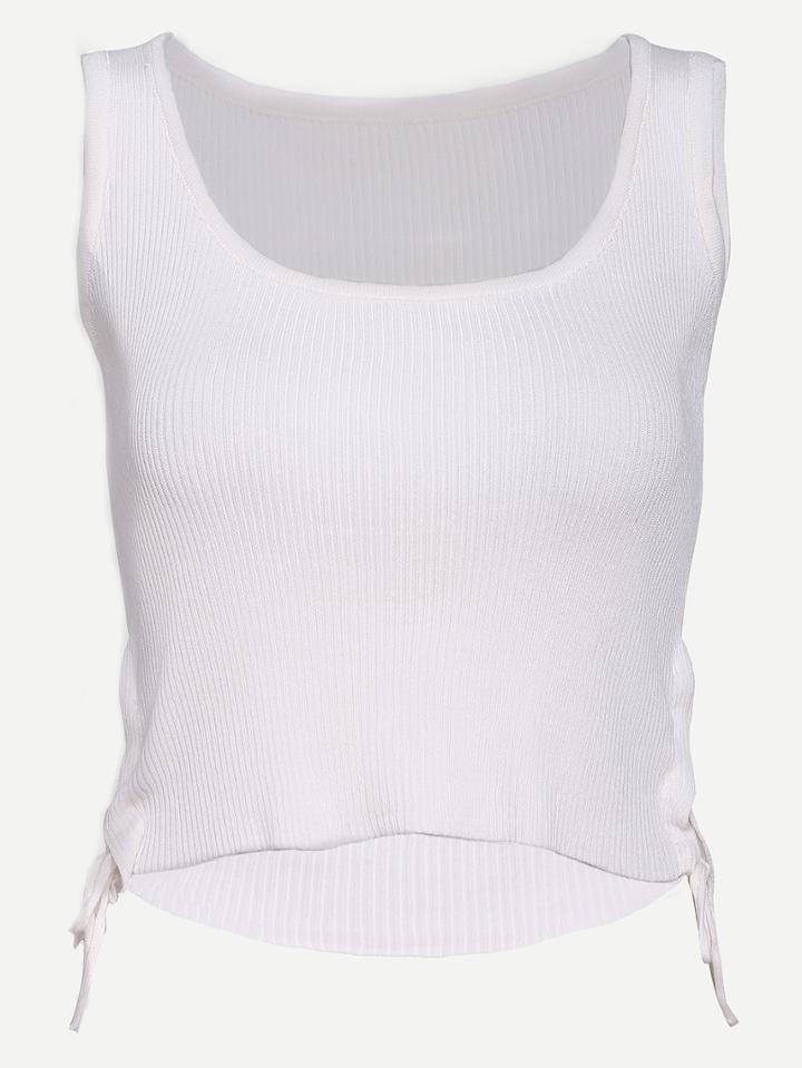 Romwe White Side-tie Ribbed Knit Sleeveless Crop Top
