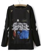 Romwe Chain Collar Floral Print T-shirt