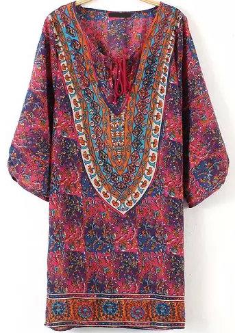Romwe Baroque Print Shirt Purple Dress