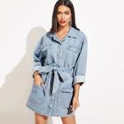 Romwe Pocket Patched Buttoned Denim Dress