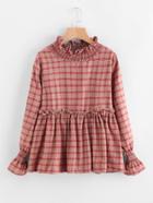 Romwe Frill Collar Checked Smock Blouse