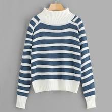 Romwe Striped High Neck Jumper