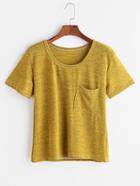 Romwe Yellow Marled Knit T-shirt With Pocket