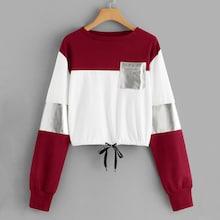 Romwe Drawstring Detail Colorblock Sweatshirt