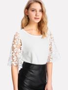 Romwe Lace Panel Sleeve Top