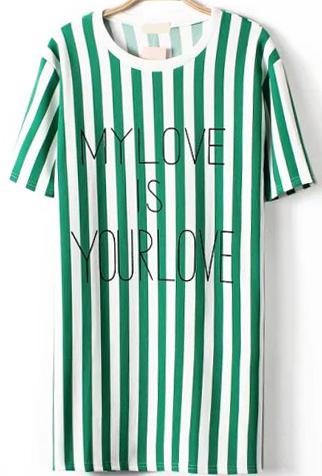 Romwe Vertical Striped Letter Print Loose Dress