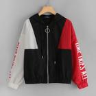 Romwe O-ring Zip Up Colorblock Letter Jacket