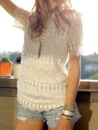 Romwe Lace Crochet Slim White Dress