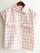 Romwe Lapel With Pockets Plaid Pink Blouse