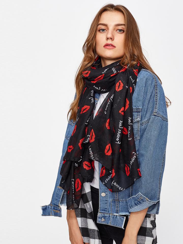 Romwe Lip Print Scarf