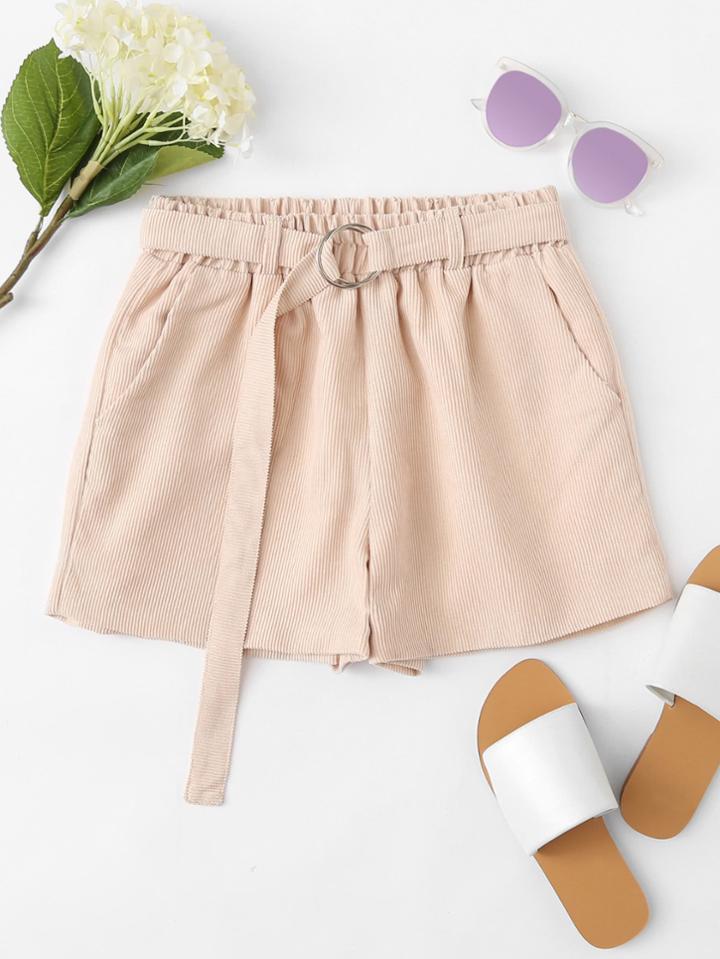 Romwe Self Tie Waist Corduroy Shorts Shorts