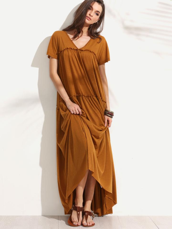Romwe Frill Floor Length Swing Dress