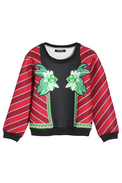 Romwe Floral & Striped Red Sweatshirt