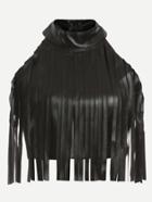 Romwe Black Halter Fringe Pu Top
