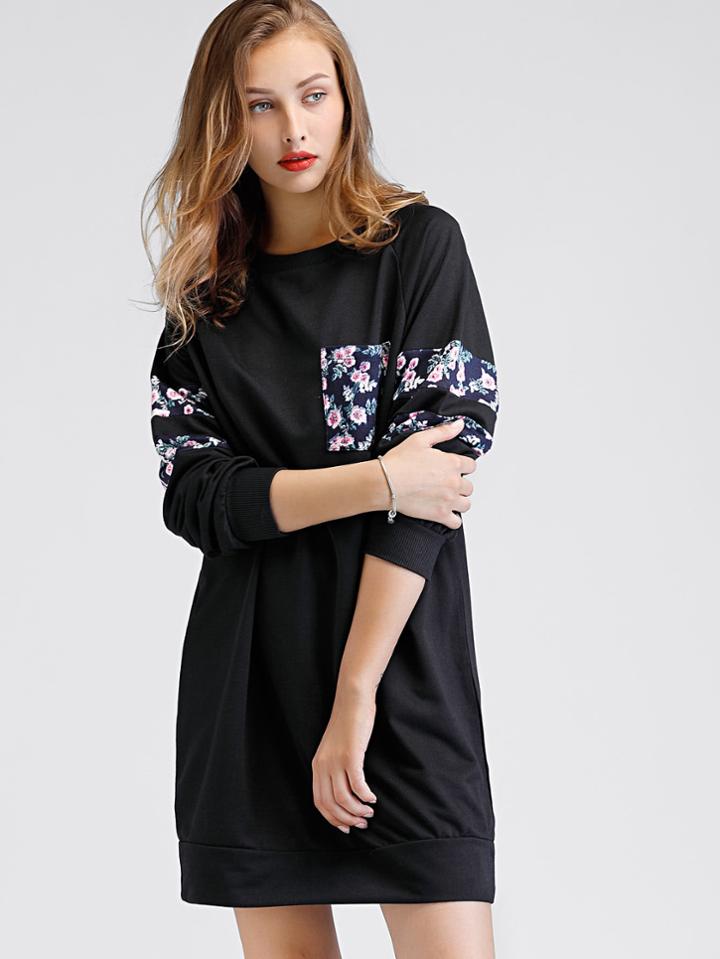 Romwe Contrast Panel Raglan Sleeve Sweatshirt Dress