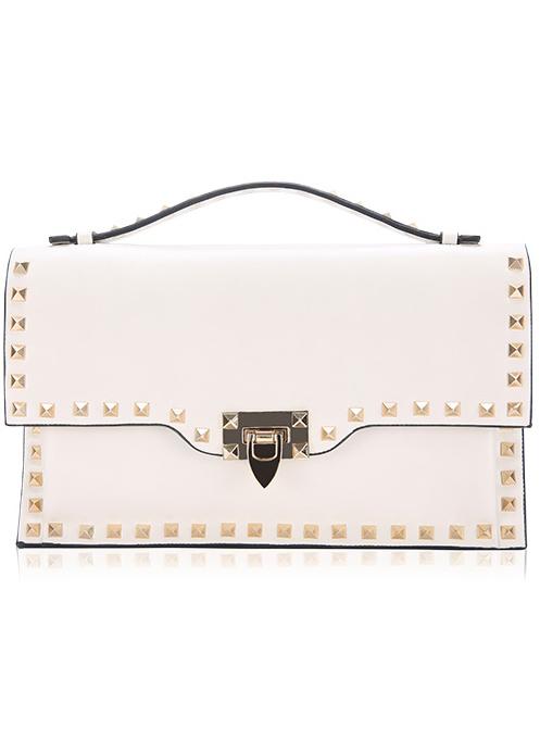 Romwe White With Rivet Twist Lock Chain Shoulder Bag