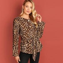 Romwe Button Up Leopard Coat
